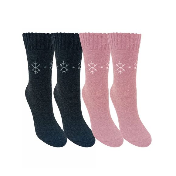 Pink & Black Womens Simple Snowflake Print 2-Pack Lambs Wool Socks - Picture 5 of 5